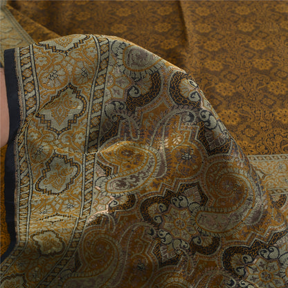 Sanskriti Vintage Sarees Black/Mustard Hand Woven Pure Silk Sari Craft Fabric