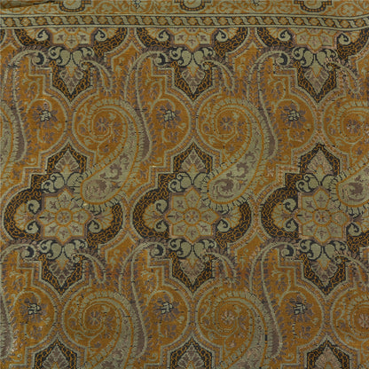 Sanskriti Vintage Sarees Black/Mustard Hand Woven Pure Silk Sari Craft Fabric