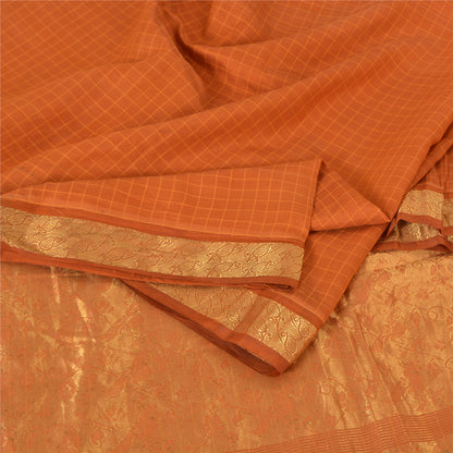 Sanskriti Vintage Sarees Rusty Orange Pure Silk Golden Woven Sari Craft Sustainable Fabric