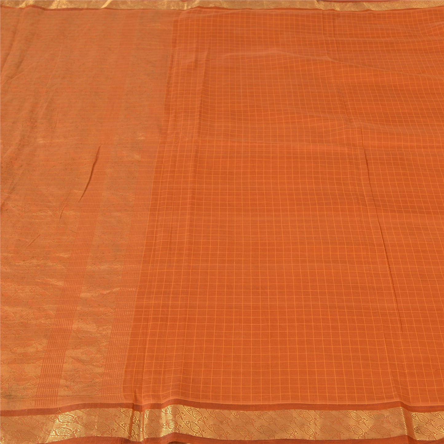 Sanskriti Vintage Sarees Rusty Orange Pure Silk Golden Woven Sari Craft Sustainable Fabric