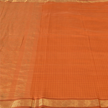 Sanskriti Vintage Sarees Rusty Orange Pure Silk Golden Woven Sari Craft Sustainable Fabric