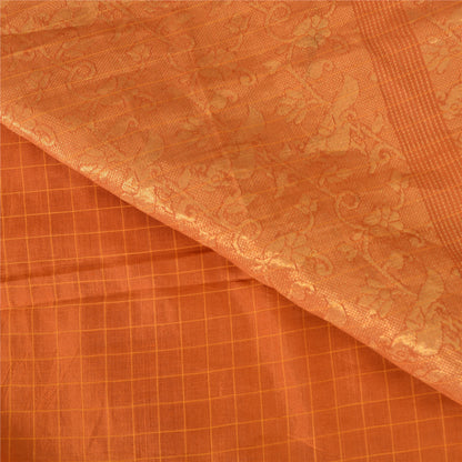 Sanskriti Vintage Sarees Rusty Orange Pure Silk Golden Woven Sari Craft Sustainable Fabric