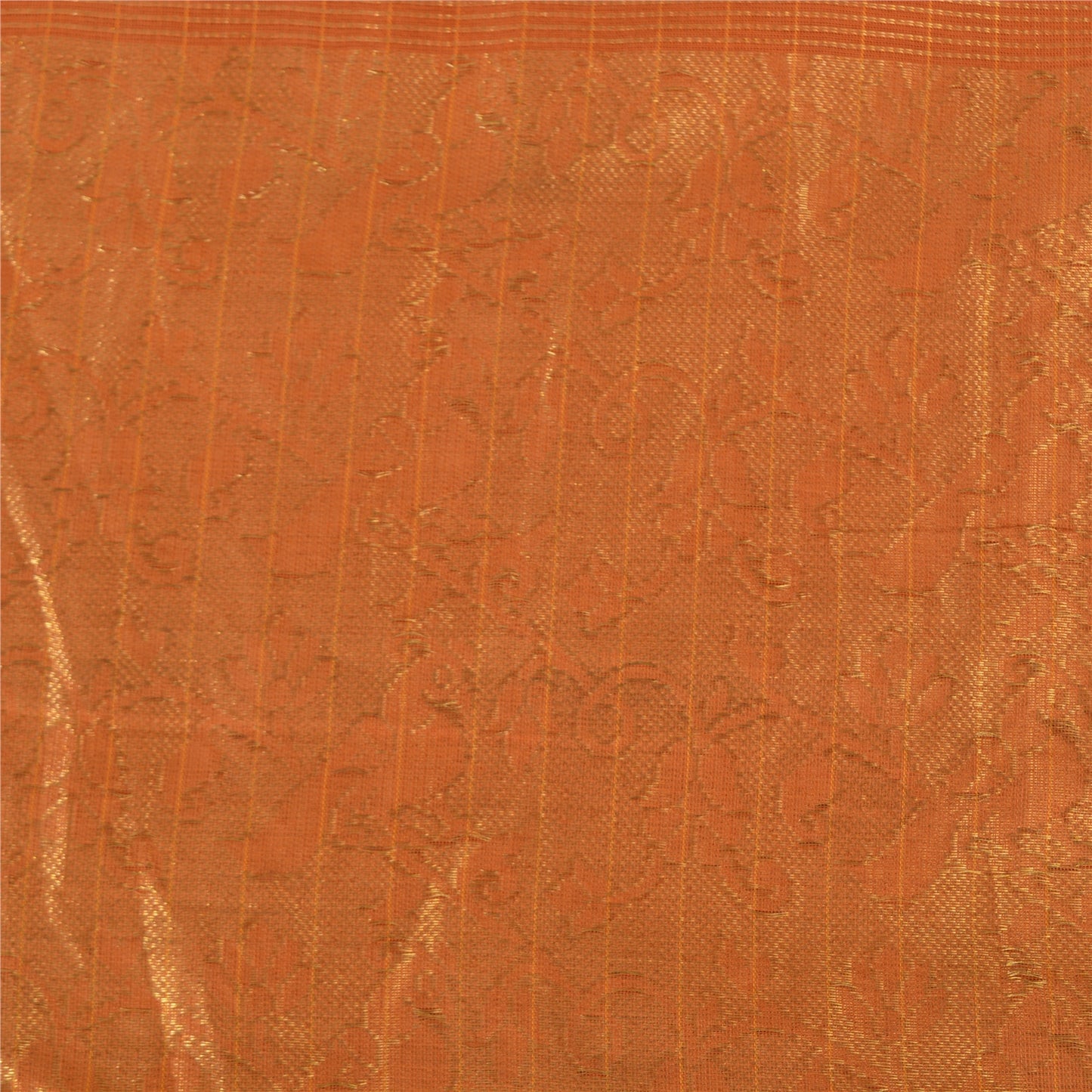 Sanskriti Vintage Sarees Rusty Orange Pure Silk Golden Woven Sari Craft Sustainable Fabric