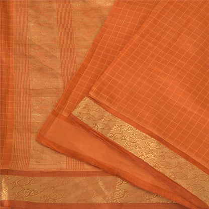 Sanskriti Vintage Sarees Rusty Orange Pure Silk Golden Woven Sari Craft Sustainable Fabric