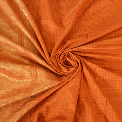 Sanskriti Vintage Sarees Rusty Orange Pure Silk Golden Woven Sari Craft Sustainable Fabric