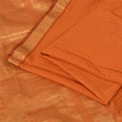 Sanskriti Vintage Sarees Rusty Orange Pure Silk Golden Woven Sari Craft Sustainable Fabric