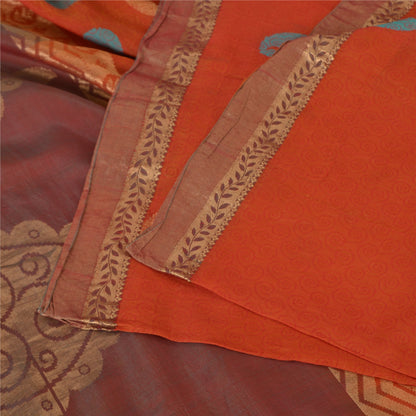 Sanskriti Vintage Sarees Orange 100% Pure Silk Zari Woven Sari 5yd Craft Sustainable Fabric