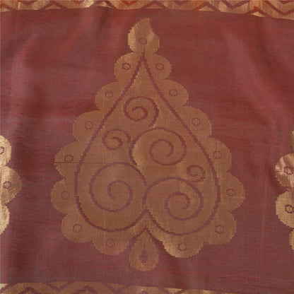 Sanskriti Vintage Sarees Orange 100% Pure Silk Zari Woven Sari 5yd Craft Sustainable Fabric