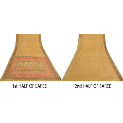 Sanskriti Vintage Sarees Saffron 100% Pure Silk Woven Sari 5yd Craft Sustainable Fabric