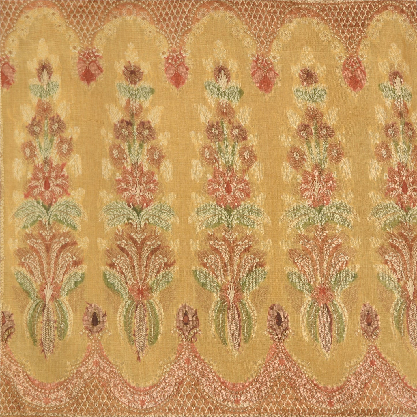 Sanskriti Vintage Sarees Saffron 100% Pure Silk Woven Sari 5yd Craft Sustainable Fabric