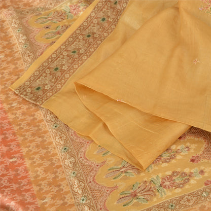 Sanskriti Vintage Sarees Saffron 100% Pure Silk Woven Sari 5yd Craft Sustainable Fabric