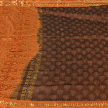 Sanskriti Vintage Sarees Brown/Orange Pure Silk Hand Woven Sari 5yd Craft Sustainable Fabric