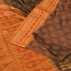 Sanskriti Vintage Sarees Brown/Orange Pure Silk Hand Woven Sari 5yd Craft Sustainable Fabric