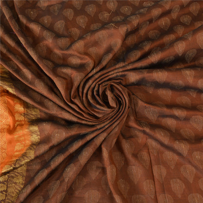Sanskriti Vintage Sarees Brown/Orange Pure Silk Hand Woven Sari 5yd Craft Sustainable Fabric