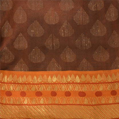 Sanskriti Vintage Sarees Brown/Orange Pure Silk Hand Woven Sari 5yd Craft Sustainable Fabric