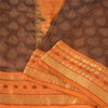 Sanskriti Vintage Sarees Brown/Orange Pure Silk Hand Woven Sari 5yd Craft Sustainable Fabric