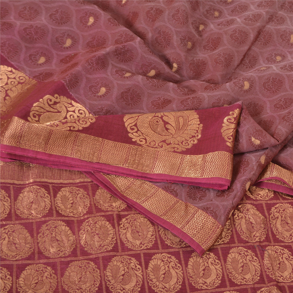 Санскритские винтажные сари из фиолетового чистого шелка павлиньего цвета, ручная работа, сари, ремесло, устойчивая ткань