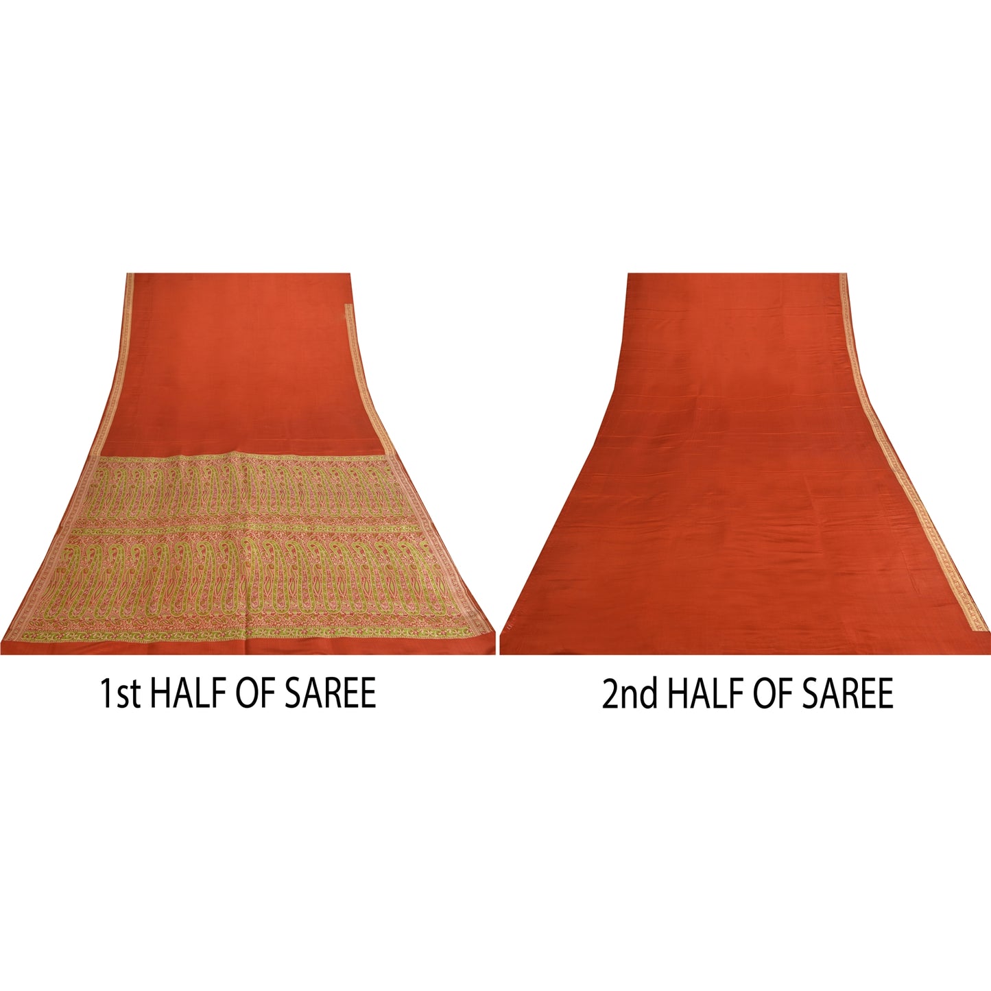 Sanskriti Vintage Sarees Indian Orange Pure Silk Woven Sari Floral Craft Sustainable Fabric