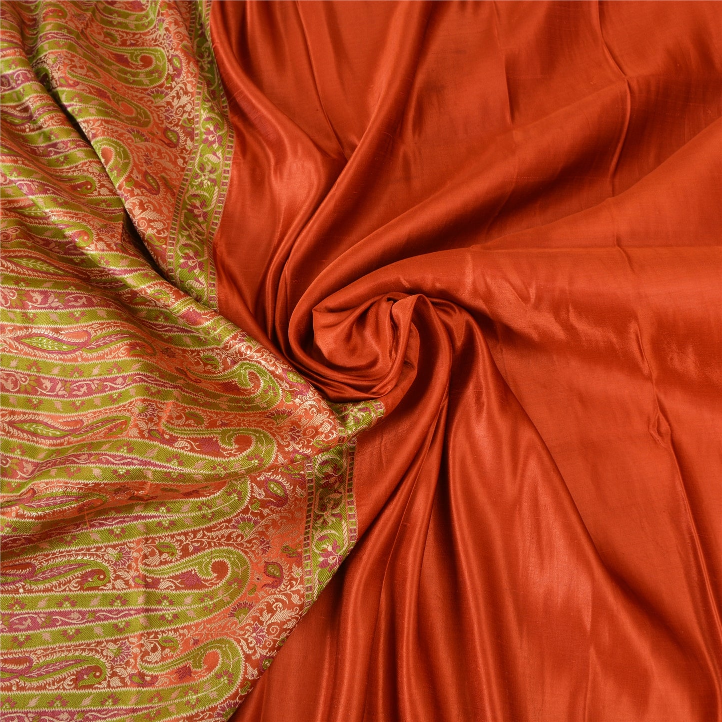 Sanskriti Vintage Sarees Indian Orange Pure Silk Woven Sari Floral Craft Sustainable Fabric