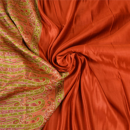 Sanskriti Vintage Sarees Indian Orange Pure Silk Woven Sari Floral Craft Sustainable Fabric