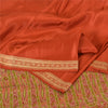 Sanskriti Vintage Sarees Indian Orange Pure Silk Woven Sari Floral Craft Sustainable Fabric