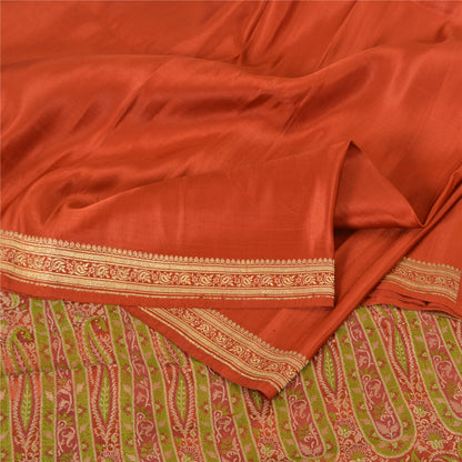 Sanskriti Vintage Sarees Indian Orange Pure Silk Woven Sari Floral Craft Sustainable Fabric