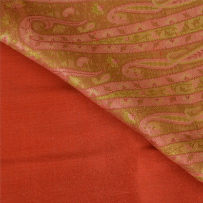 Sanskriti Vintage Sarees Indian Orange Pure Silk Woven Sari Floral Craft Sustainable Fabric