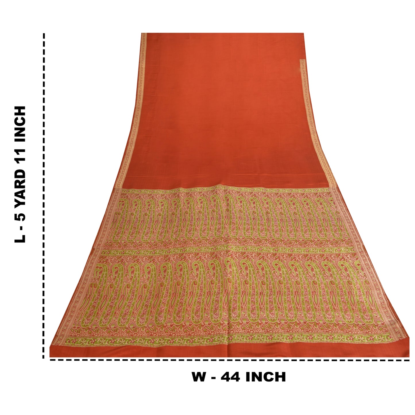 Sanskriti Vintage Sarees Indian Orange Pure Silk Woven Sari Floral Craft Sustainable Fabric