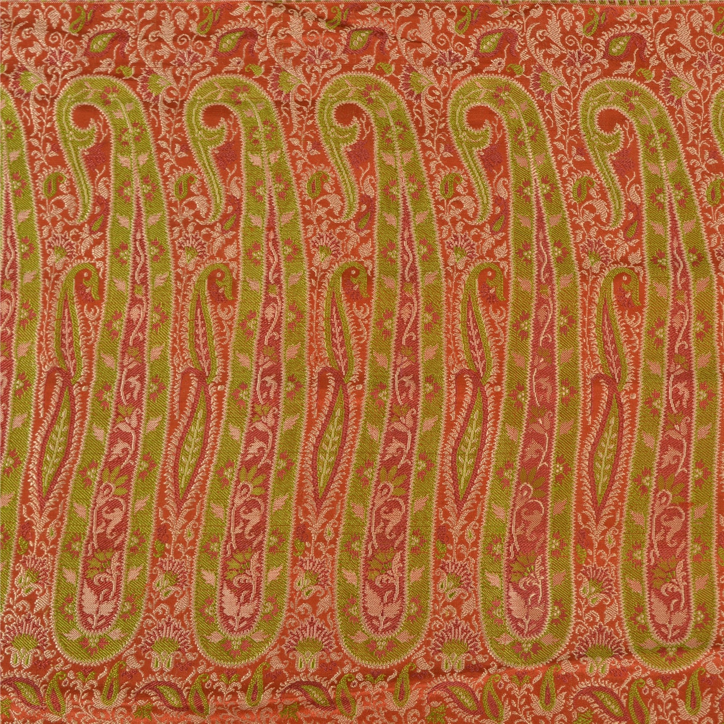 Sanskriti Vintage Sarees Indian Orange Pure Silk Woven Sari Floral Craft Sustainable Fabric