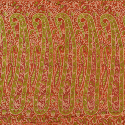 Sanskriti Vintage Sarees Indian Orange Pure Silk Woven Sari Floral Craft Sustainable Fabric