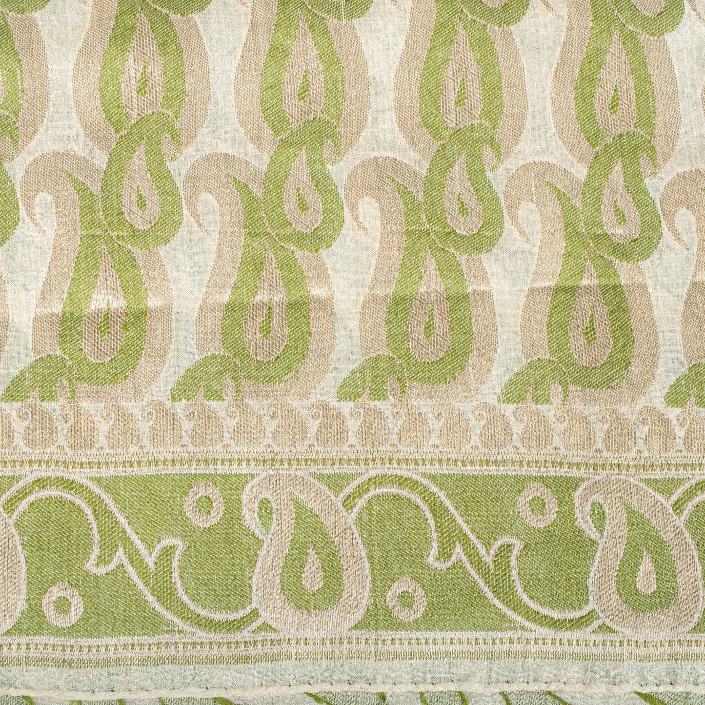 Sanskriti Vintage Saree White-Green Pure Silk Paisley Woven Craft Fabric 5YDSari