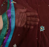 Sanskriti Vintage Sarees Dark Red Hand Beaded Pure Georgette Sari Craft Sustainable Fabric