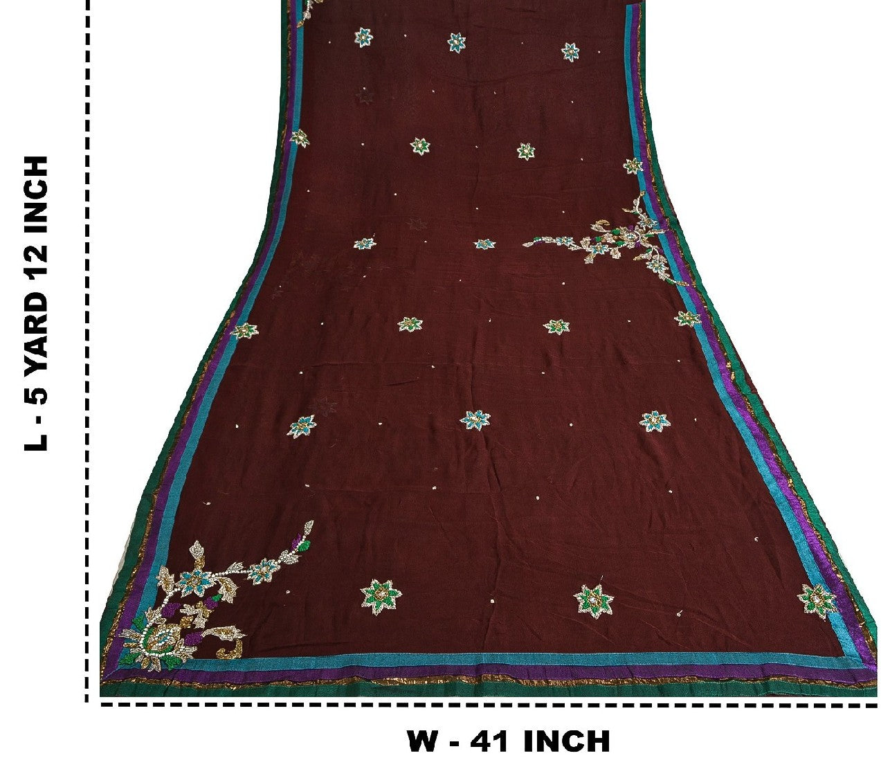 Sanskriti Vintage Sarees Dark Red Hand Beaded Pure Georgette Sari Craft Sustainable Fabric