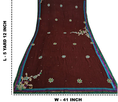 Sanskriti Vintage Sarees Dark Red Hand Beaded Pure Georgette Sari Craft Sustainable Fabric