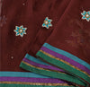 Sanskriti Vintage Sarees Dark Red Hand Beaded Pure Georgette Sari Craft Sustainable Fabric