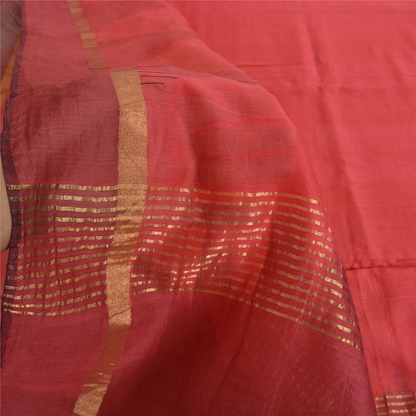 Sanskriti Vintage Sarees Indian Red Zari Woven Pure Silk Sari 5yd Craft Sustainable Fabric