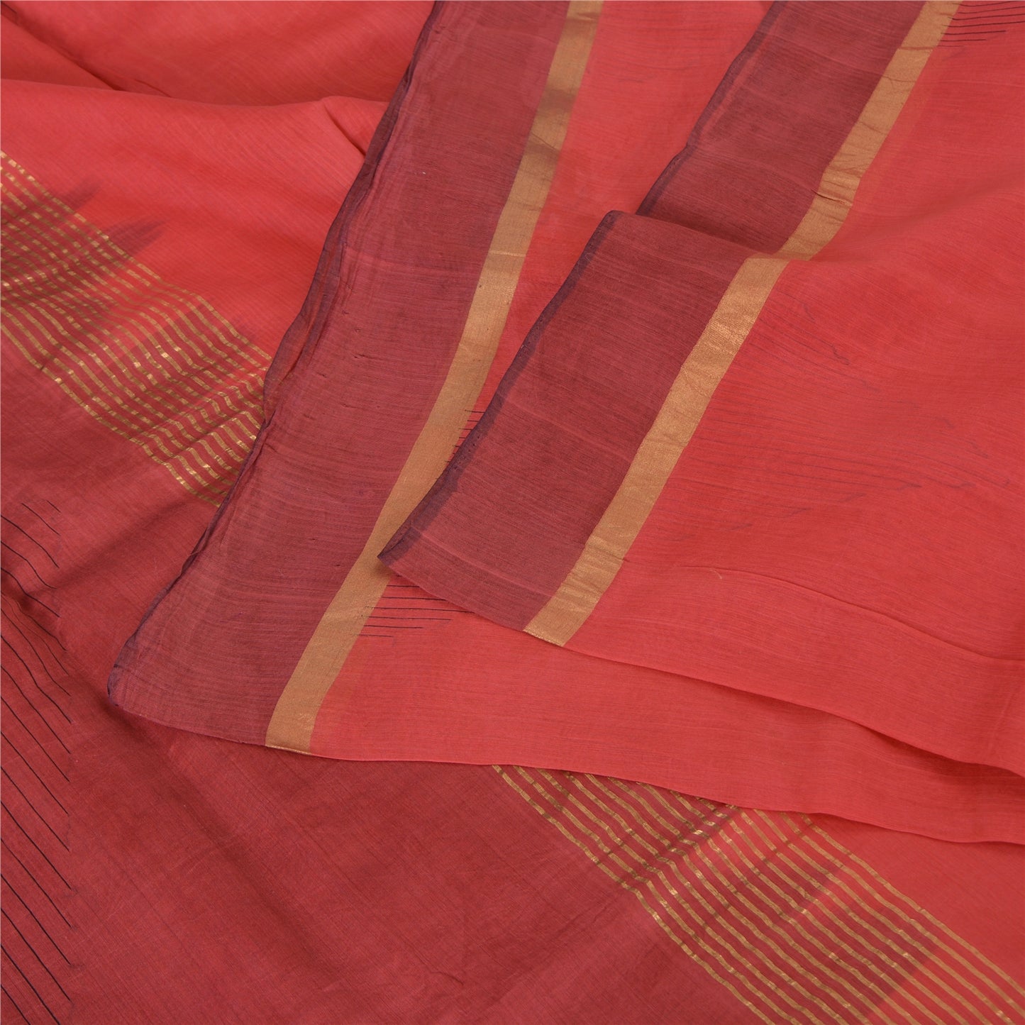 Sanskriti Vintage Sarees Indian Red Zari Woven Pure Silk Sari 5yd Craft Sustainable Fabric
