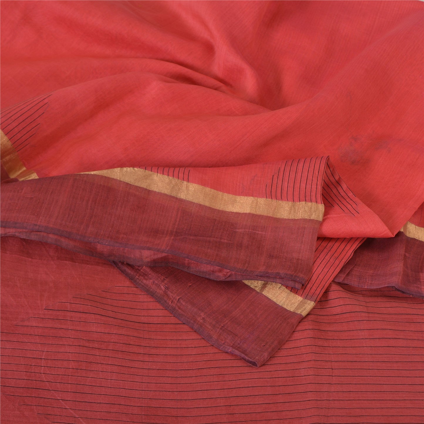 Sanskriti Vintage Sarees Indian Red Zari Woven Pure Silk Sari 5yd Craft Sustainable Fabric