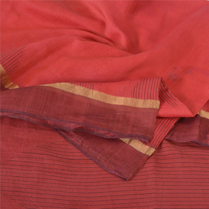 Sanskriti Vintage Sarees Indian Red Zari Woven Pure Silk Sari 5yd Craft Sustainable Fabric