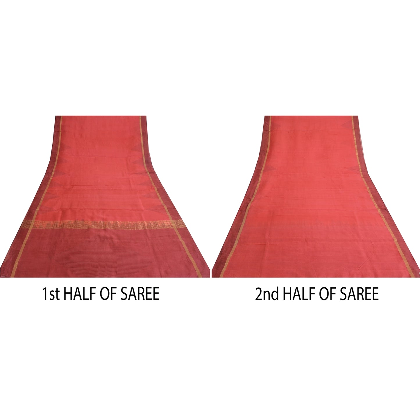 Sanskriti Vintage Sarees Indian Red Zari Woven Pure Silk Sari 5yd Craft Sustainable Fabric