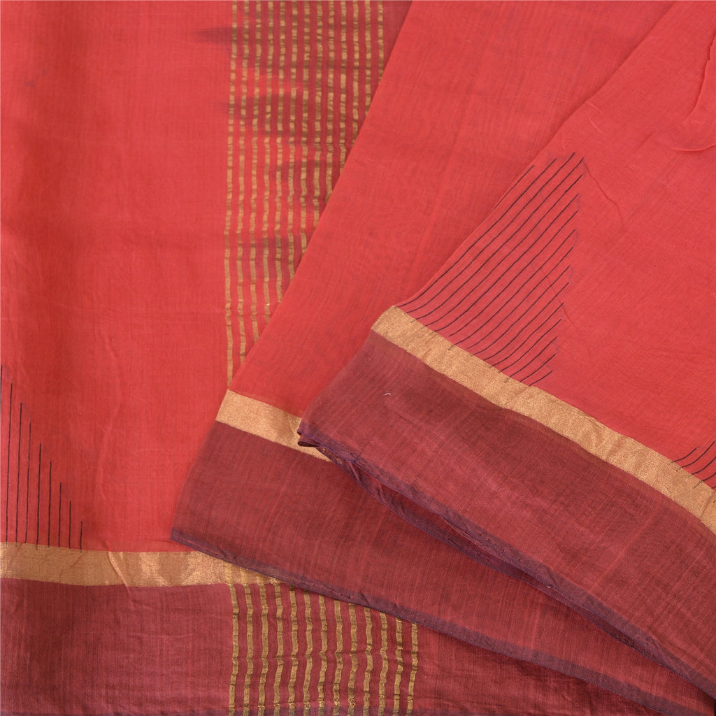 Sanskriti Vintage Sarees Indian Red Zari Woven Pure Silk Sari 5yd Craft Sustainable Fabric