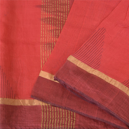 Sanskriti Vintage Sarees Indian Red Zari Woven Pure Silk Sari 5yd Craft Sustainable Fabric