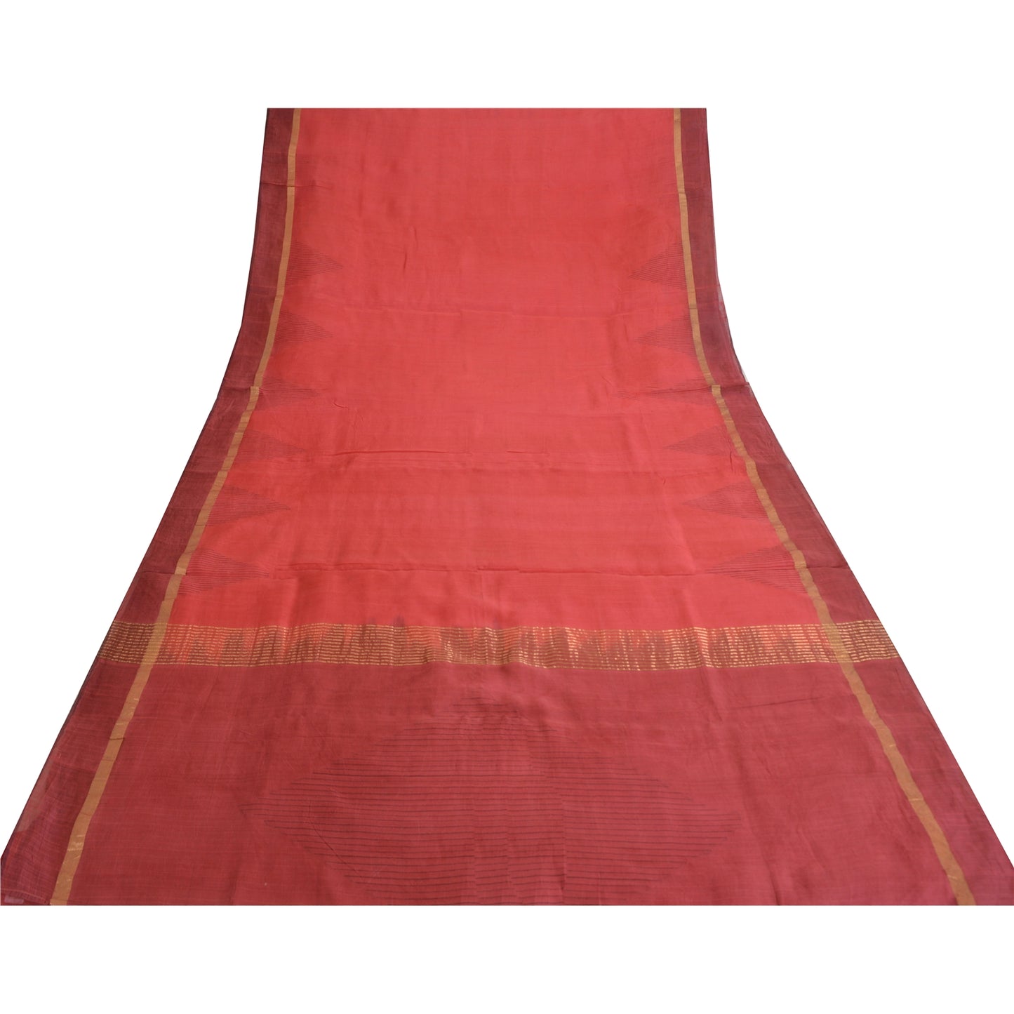 Sanskriti Vintage Sarees Indian Red Zari Woven Pure Silk Sari 5yd Craft Sustainable Fabric