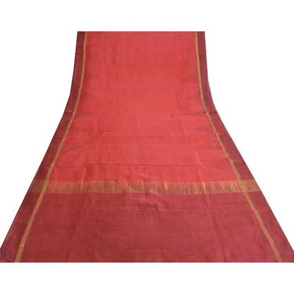 Sanskriti Vintage Sarees Indian Red Zari Woven Pure Silk Sari 5yd Craft Sustainable Fabric