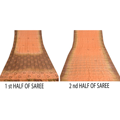 Sanskriti Vintage Sarees Orange/Brown Pure Silk Hand Beaded Woven Sari Sustainable Fabric