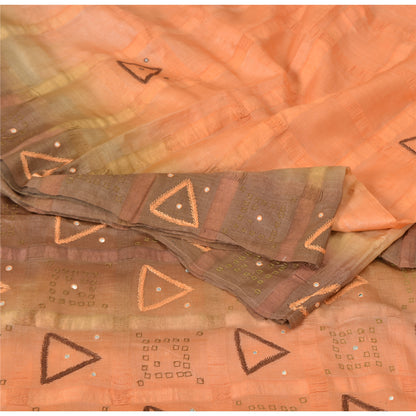 Sanskriti Vintage Sarees Orange/Brown Pure Silk Hand Beaded Woven Sari Sustainable Fabric
