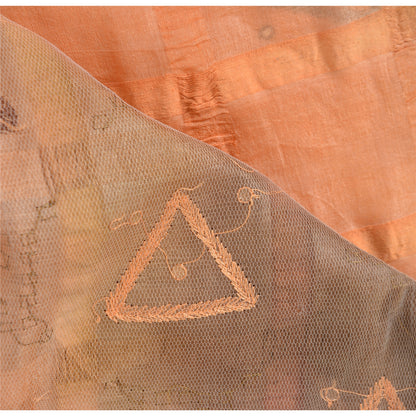 Sanskriti Vintage Sarees Orange/Brown Pure Silk Hand Beaded Woven Sari Sustainable Fabric