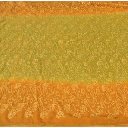 Sanskriti Vintage Green/Mustard Sarees Pure Georgette Silk Hand Bead Sari Sustainable Fabric