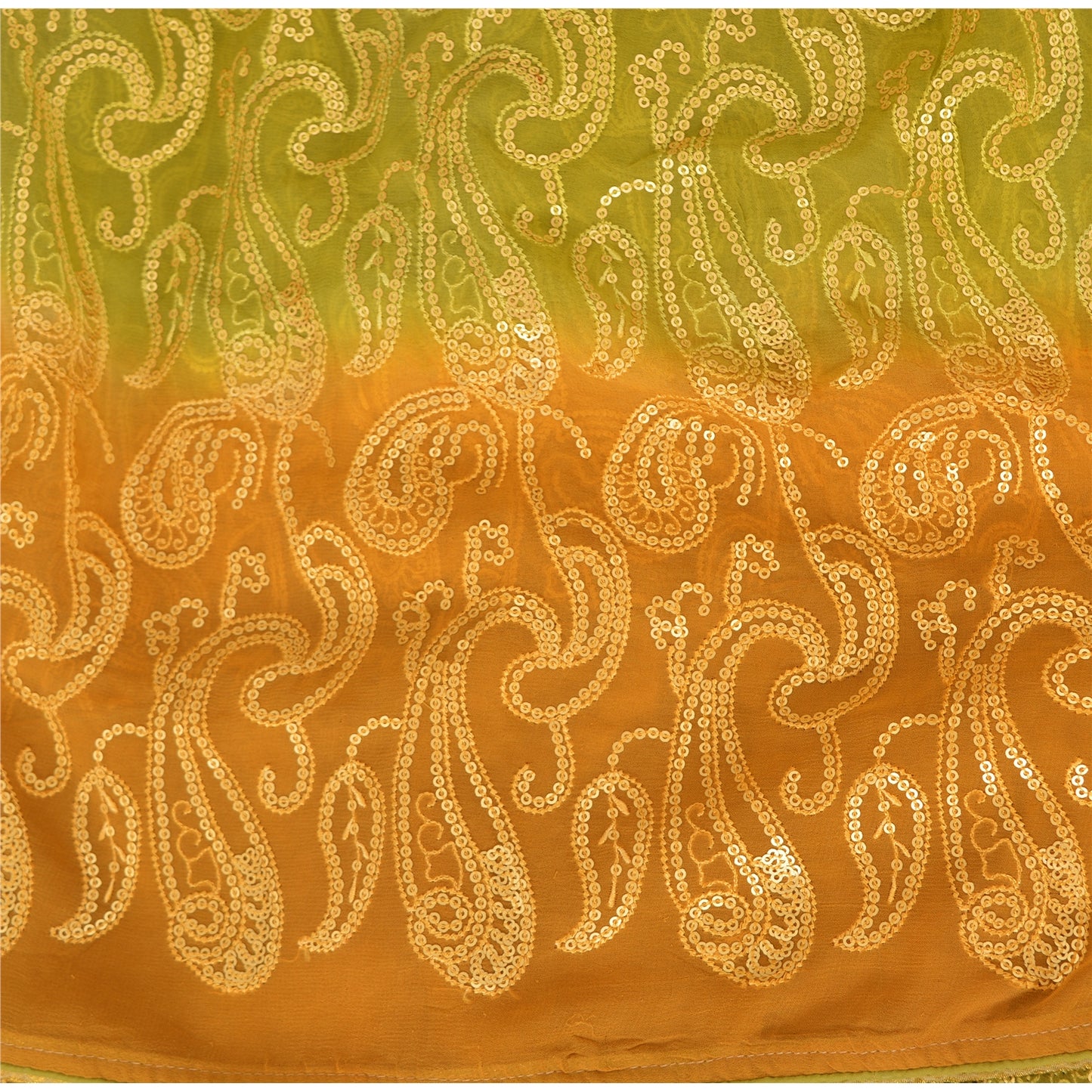 Sanskriti Vintage Green/Mustard Sarees Pure Georgette Silk Hand Bead Sari Sustainable Fabric