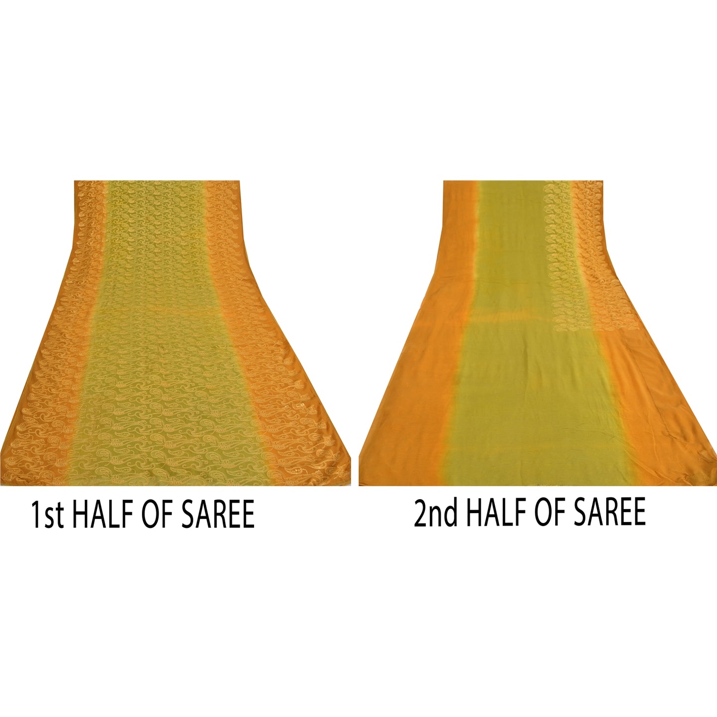 Sanskriti Vintage Green/Mustard Sarees Pure Georgette Silk Hand Bead Sari Sustainable Fabric